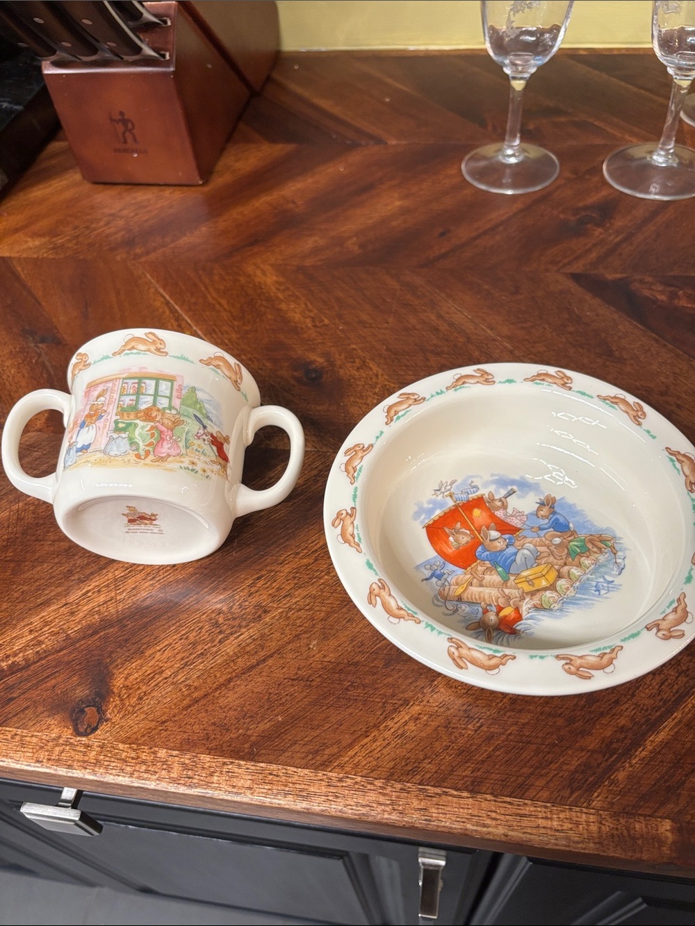 Bunnykins Children's White Ceramic Bowl and Two-Handled Mug
